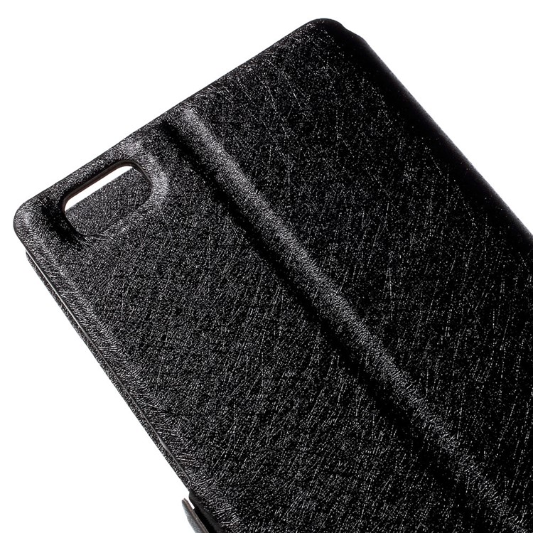 Double Windows Silk Texture Leather Case for Huawei Ascend P8 Lite - Black-8