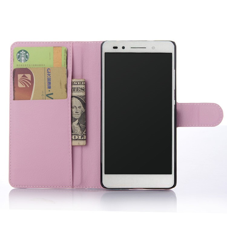 Litchi Skin Wallet Leather Stand Case for Huawei Honor 7 / 7 Premium - Pink-3