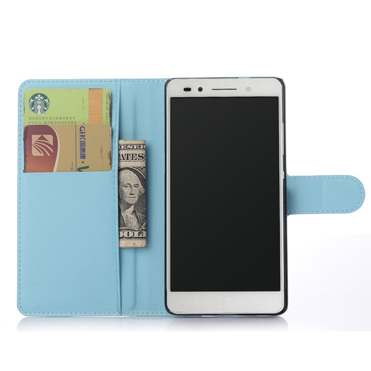 Litchi Skin Leather Card Holder Cover for Huawei Honor 7 / 7 Premium - Baby Blue-3