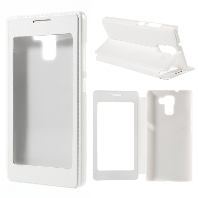 Multifunctional View Window Leather Phone Case for Huawei Honor 7 / 7 Premium - White-1