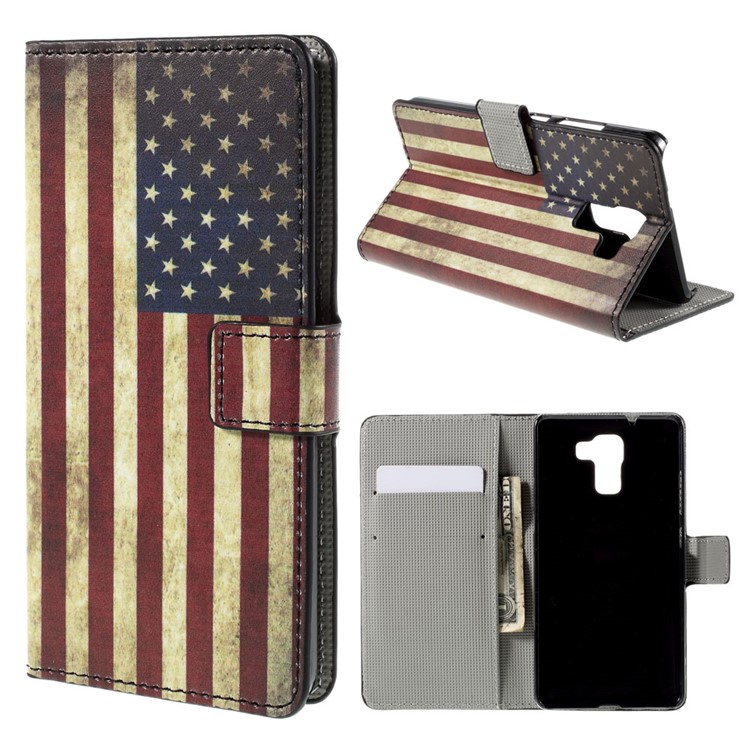 Vintage American Flag for Huawei Honor 7 / 7 Premium Wallet Stand Leather Cover-1
