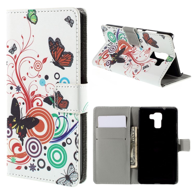 Butterflies and Circles for Huawei Honor 7 / 7 Premium Leather Stand Shell-1