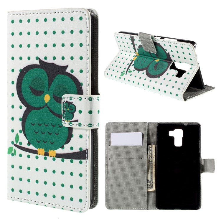 Green Napping Owl Leather Stand Cover for Huawei Honor 7 / 7 Premium-1