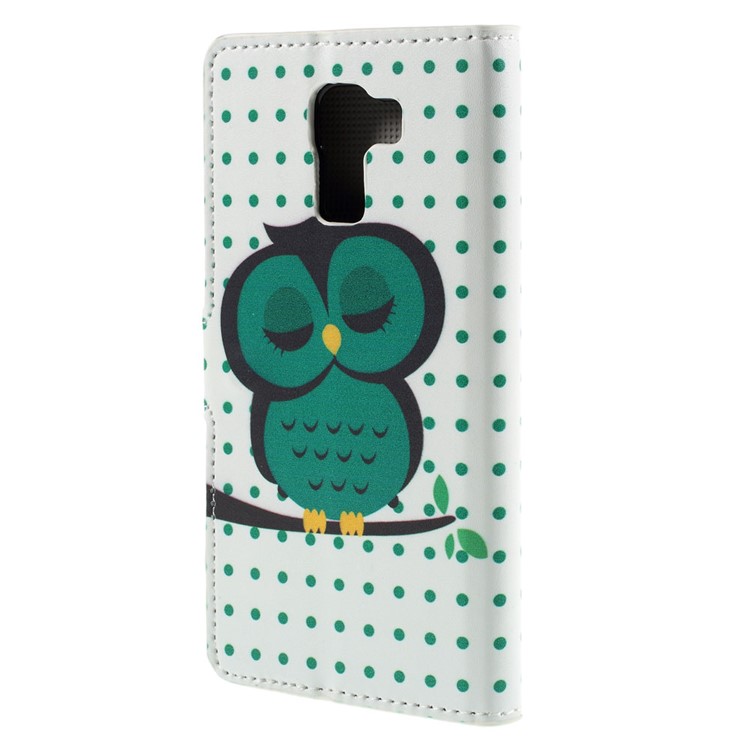 Green Napping Owl Leather Stand Cover for Huawei Honor 7 / 7 Premium-2