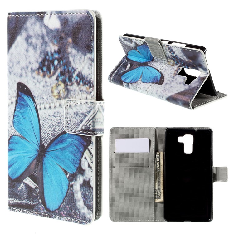 Blue Butterfly Leather Stand Cover for Huawei Honor 7 / 7 Premium-1
