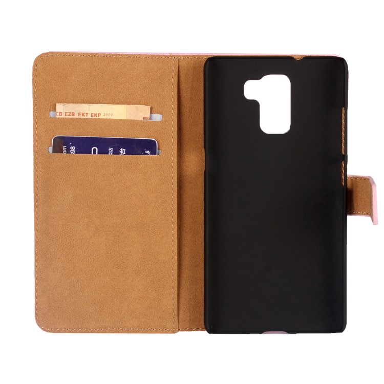 Wallet Stand Genuine Split Leather Case Protector for Huawei Honor 7 / 7 Premium - Yellow-3