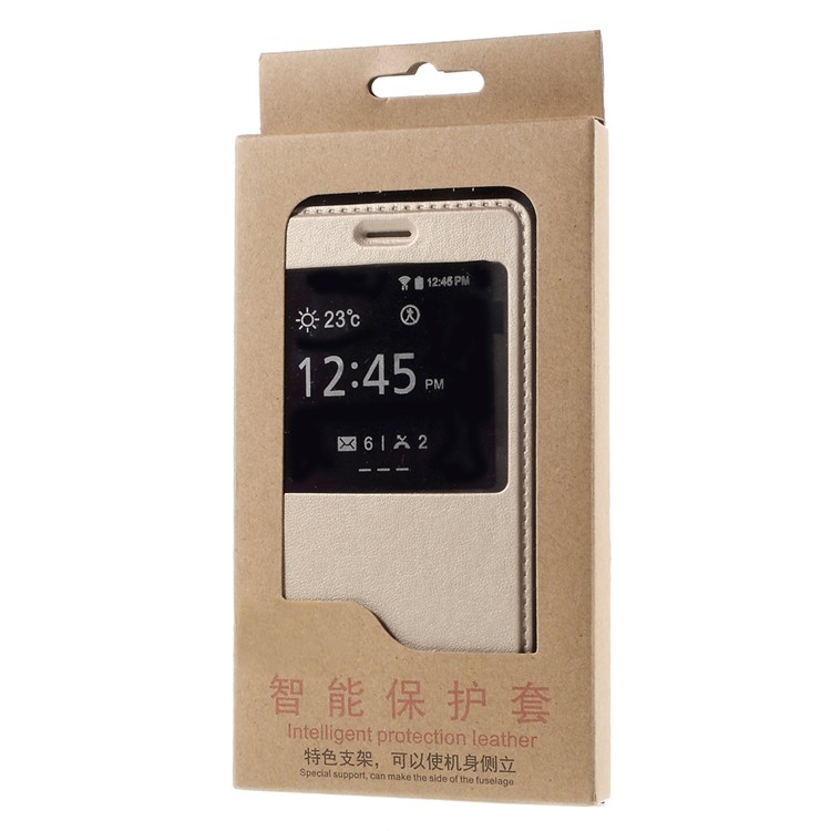 Window View Stand Leather Case for Huawei Honor 4A / Y6 - Champagne-9