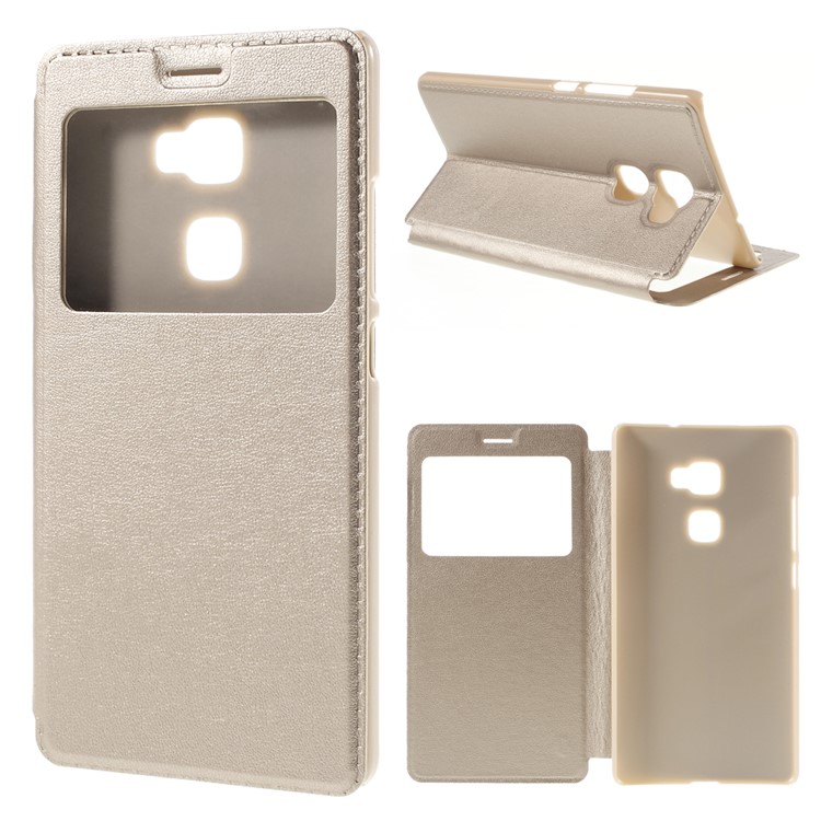 View Window Leather Stand Phone Case for Huawei Mate S - Champagne-1