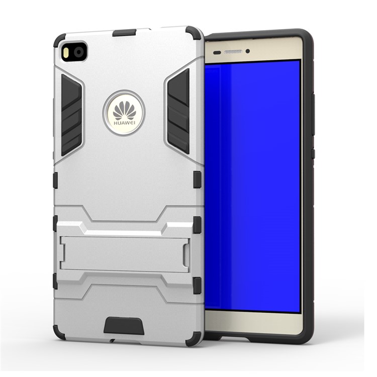 Snap-on PC + TPU Hybrid Case for Huawei Ascend P8 with Kickstand - Silver-1