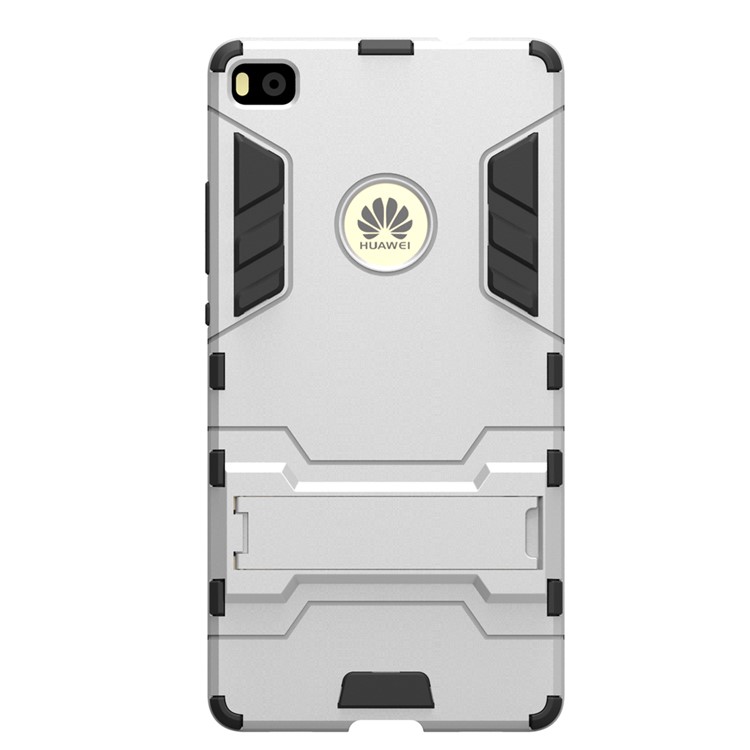 Snap-on PC + TPU Hybrid Case for Huawei Ascend P8 with Kickstand - Silver-3