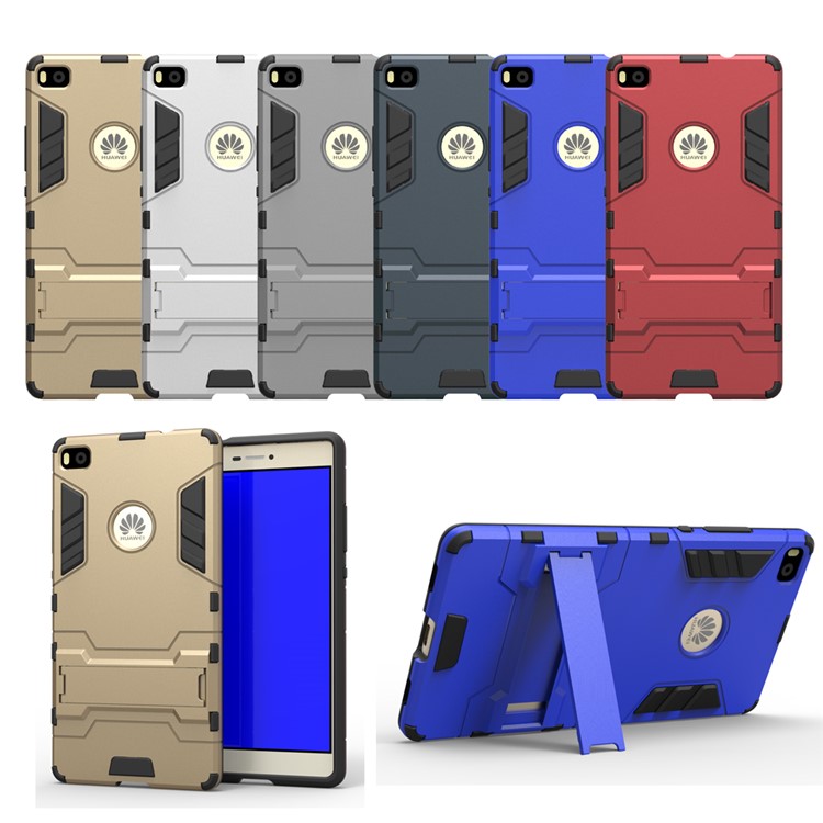 Snap-on PC + TPU Hybrid Case for Huawei Ascend P8 with Kickstand - Silver-4