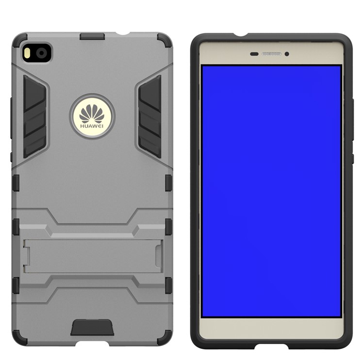 Snap-on PC + TPU Hybrid Cover for Huawei Ascend P8 with Kickstand - Grey-1