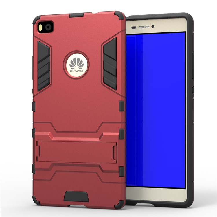 Snap-on PC + TPU Hybrid Shell for Huawei Ascend P8 with Kickstand - Red-1