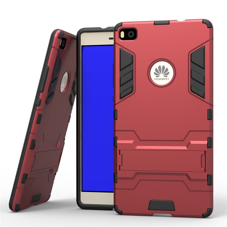 Snap-on PC + TPU Hybrid Shell for Huawei Ascend P8 with Kickstand - Red-2