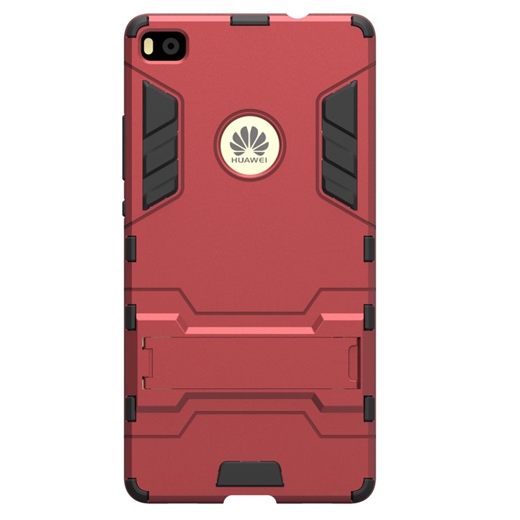 Snap-on PC + TPU Hybrid Shell for Huawei Ascend P8 with Kickstand - Red-3