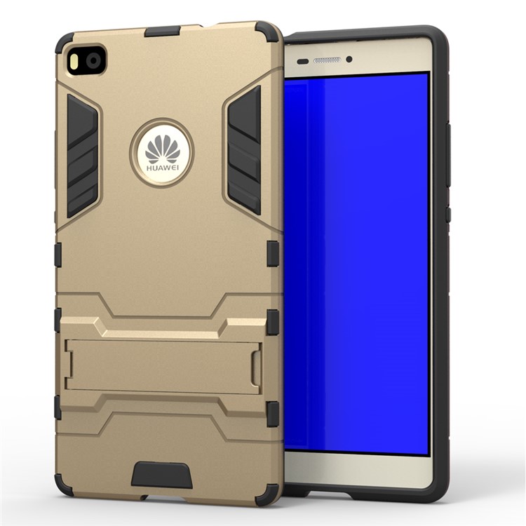Snap-on PC + TPU Hybrid Case Cover for Huawei Ascend P8 with Kickstand - Gold-1
