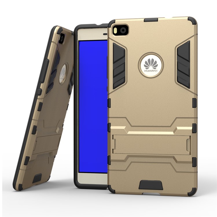 Snap-on PC + TPU Hybrid Case Cover for Huawei Ascend P8 with Kickstand - Gold-2