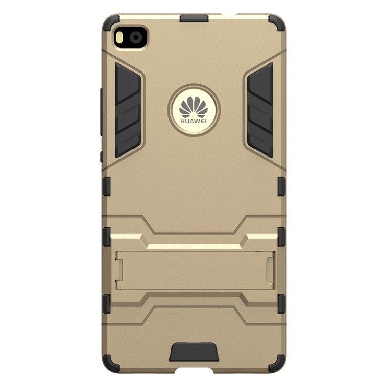 Snap-on PC + TPU Hybrid Case Cover for Huawei Ascend P8 with Kickstand - Gold-3