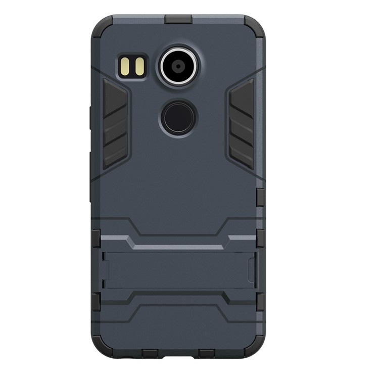 For Google Nexus 5 (2015) Hybrid PC + TPU Phone Case with Kickstand - Black Blue-1