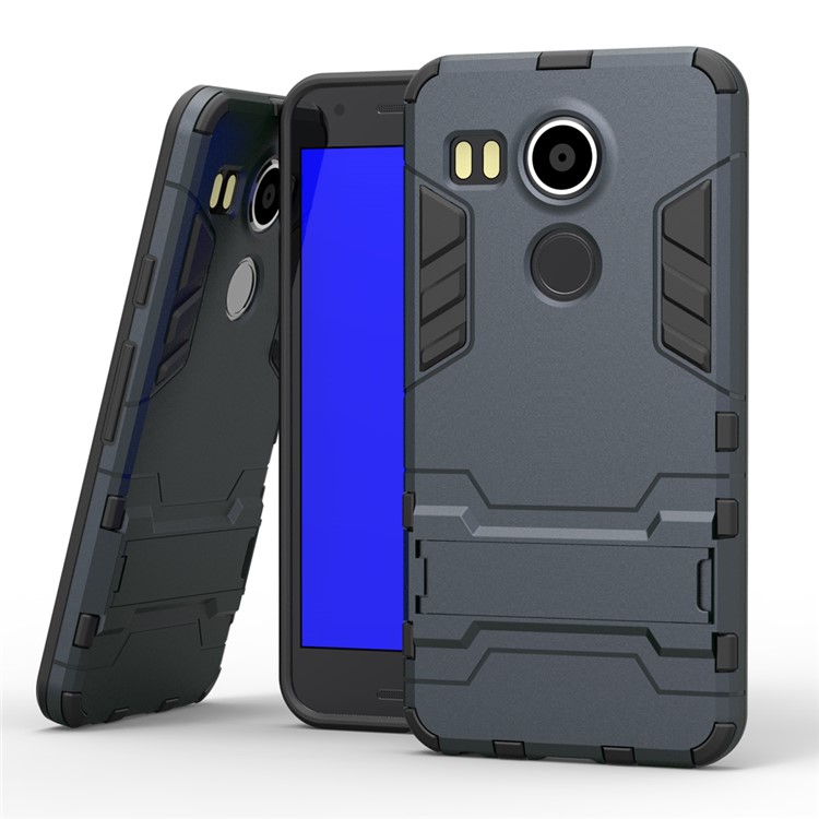 For Google Nexus 5 (2015) Hybrid PC + TPU Phone Case with Kickstand - Black Blue-2