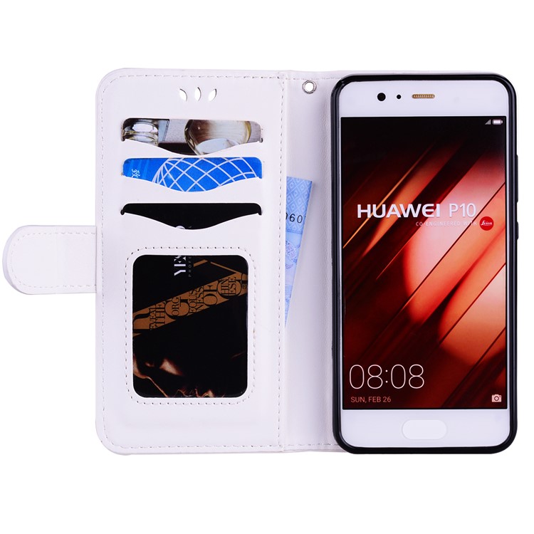 For Huawei P10 Flash Powder Unicorn Imprint Flower Leather Wallet Cover - White-3