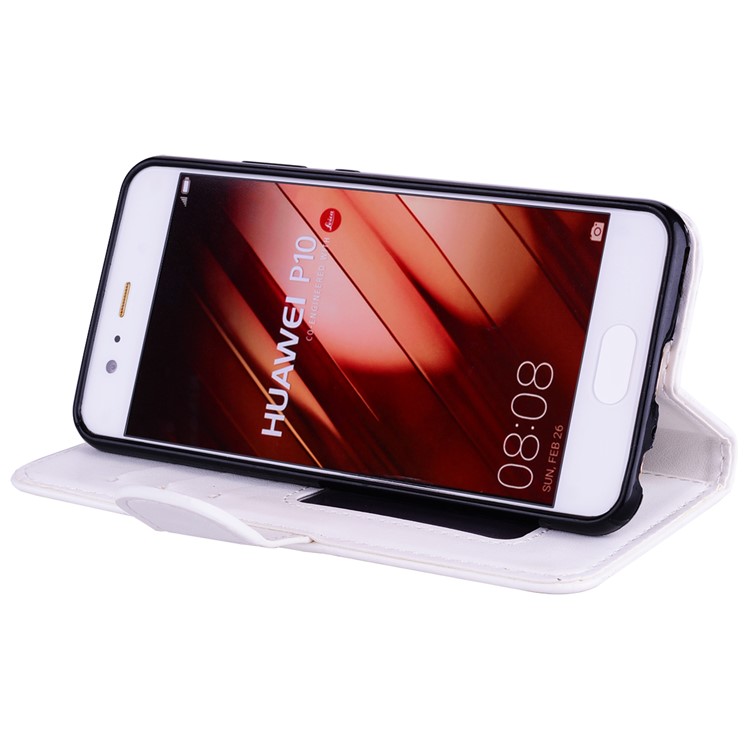 For Huawei P10 Flash Powder Unicorn Imprint Flower Leather Wallet Cover - White-4