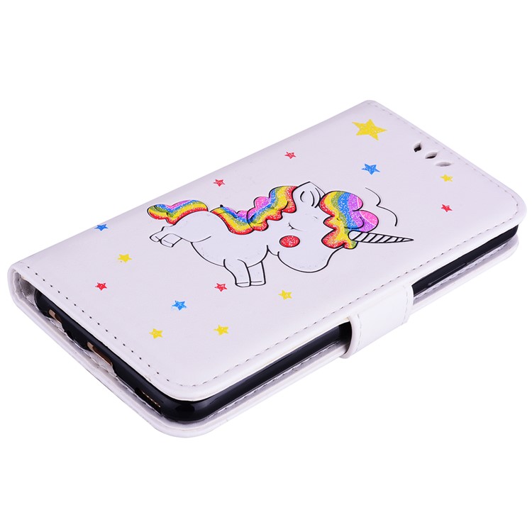 For Huawei P10 Flash Powder Unicorn Imprint Flower Leather Wallet Cover - White-5