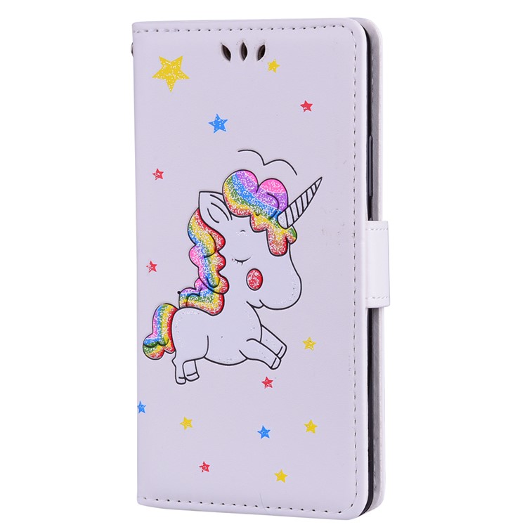 Flash Powder Unicorn Imprint Flower Leather Wallet Stand Casing for Huawei P9 Lite / G9 Lite - White-1