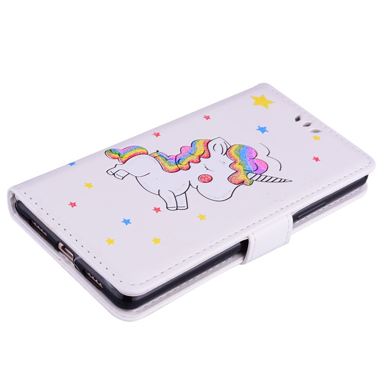 Flash Powder Unicorn Imprint Flower Leather Wallet Stand Casing for Huawei P9 Lite / G9 Lite - White-3