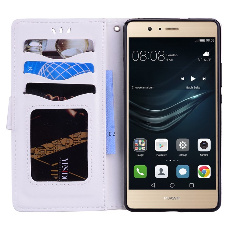 Flash Powder Unicorn Imprint Flower Leather Wallet Stand Casing for Huawei P9 Lite / G9 Lite - White-5