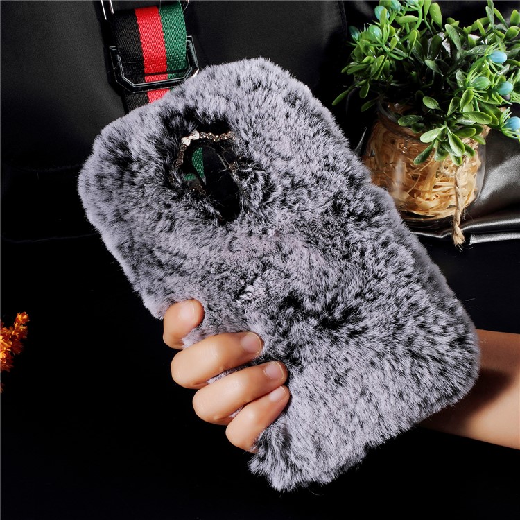 Soft Fur Coated Rhinestone TPU Case for Huawei Mate 9 - Grey-1