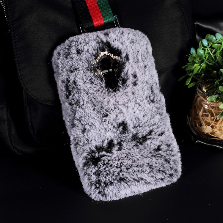 Soft Fur Coated Rhinestone TPU Case for Huawei Mate 9 - Grey-2