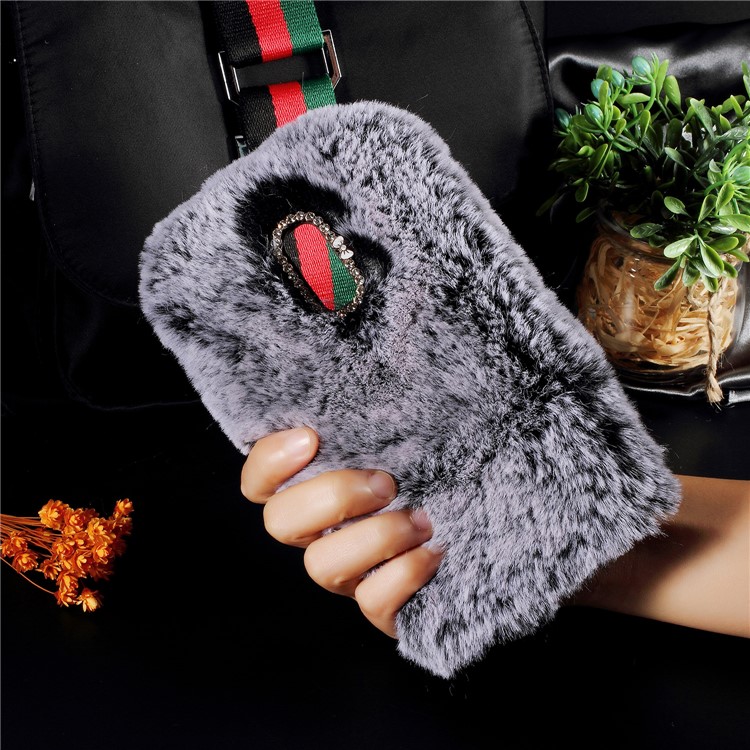 Soft Fur Coated Rhinestone TPU Case for Huawei Mate 9 Pro / Porsche Design - Grey-1