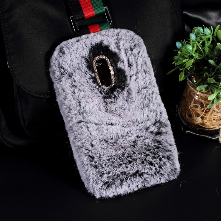 Soft Fur Coated Rhinestone TPU Case for Huawei Mate 9 Pro / Porsche Design - Grey-2