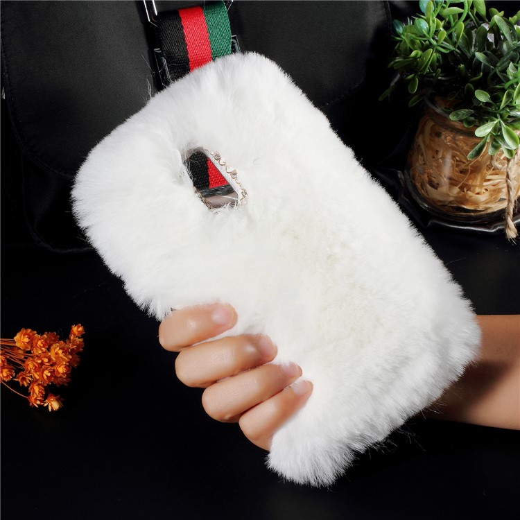Soft Fur Coated Rhinestone TPU Mobile Case Accessory for Huawei Mate 9 Pro / Porsche Design - White-1