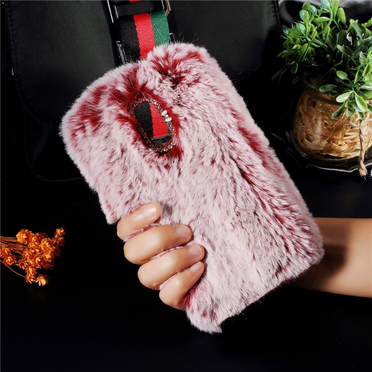 Soft Fur Coated Rhinestone TPU Casing Accessory for Huawei Mate 9 Pro / Porsche Design - Wine Red-1