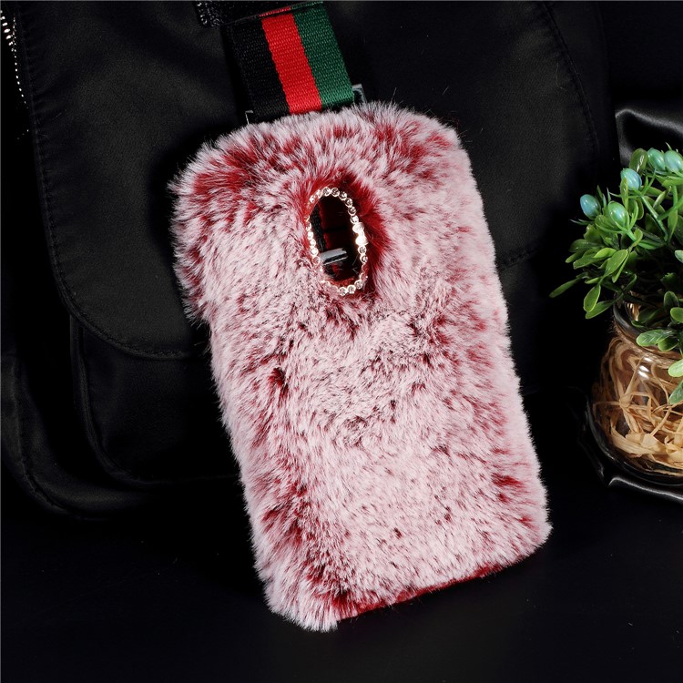 Soft Fur Coated Rhinestone TPU Casing Accessory for Huawei Mate 9 Pro / Porsche Design - Wine Red-2
