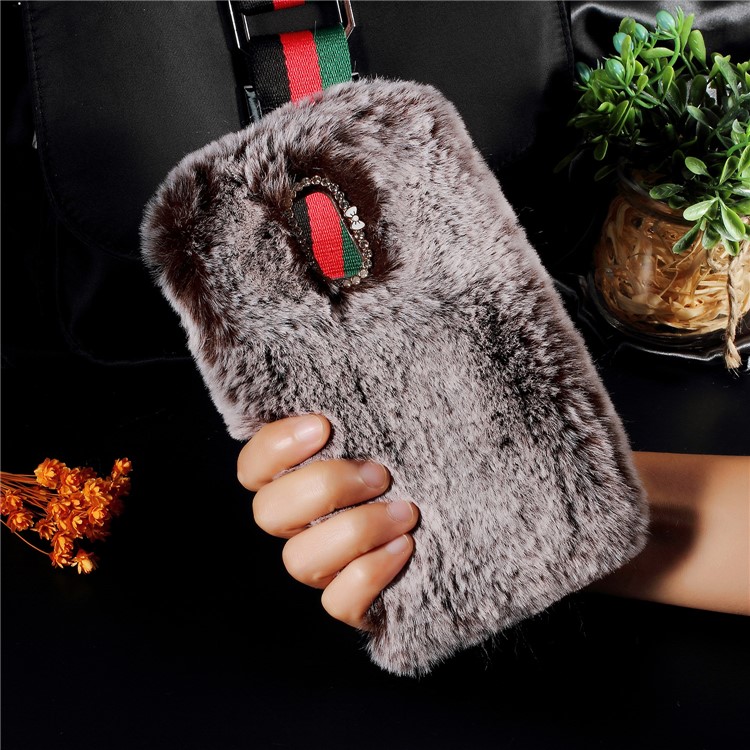 For Huawei Mate 9 Pro / Porsche Design Soft Fur Coated Rhinestone TPU Cellphone Cover Case - Coffee-1