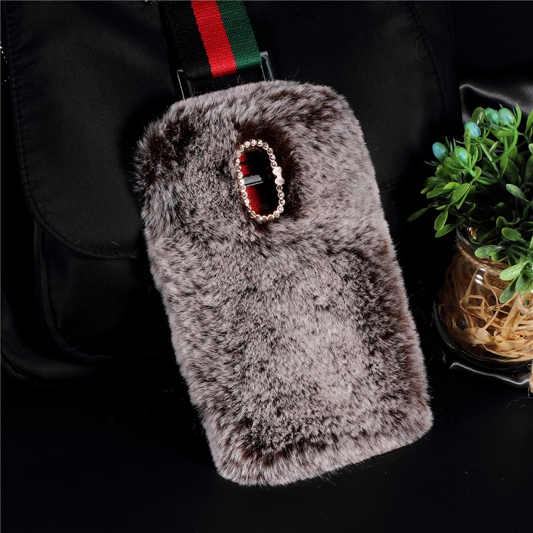 For Huawei Mate 9 Pro / Porsche Design Soft Fur Coated Rhinestone TPU Cellphone Cover Case - Coffee-2