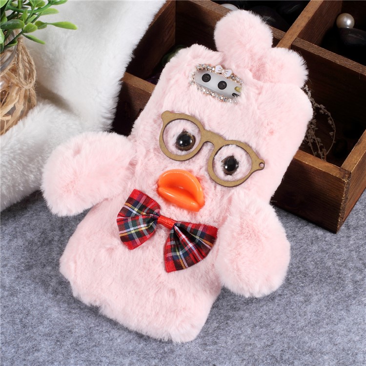 For Huawei P10 Hyaluronic Duck Pattern Rhinestone Fur Coated TPU Cell Phone Case Accessory - Pink-1