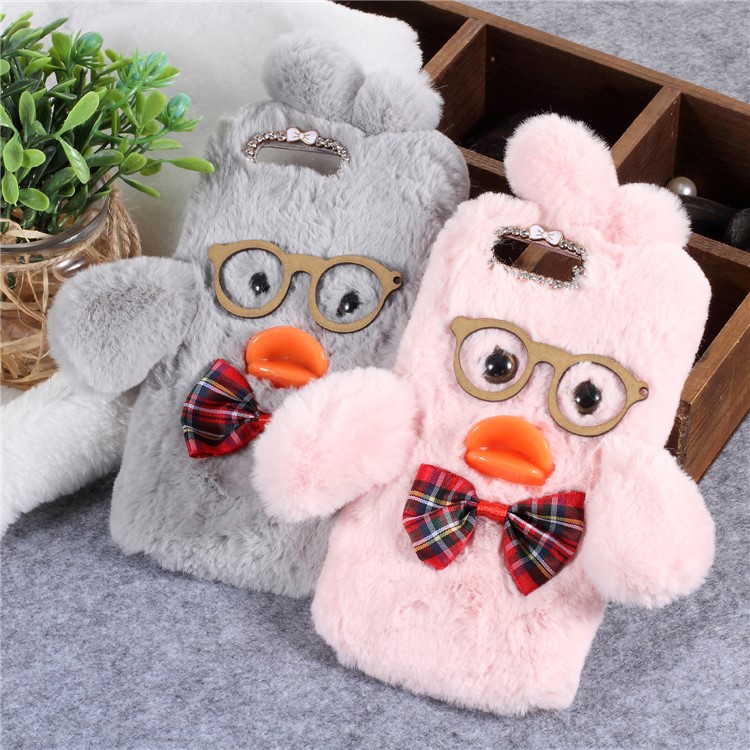 For Huawei P10 Hyaluronic Duck Pattern Rhinestone Fur Coated TPU Cell Phone Case Accessory - Pink-3