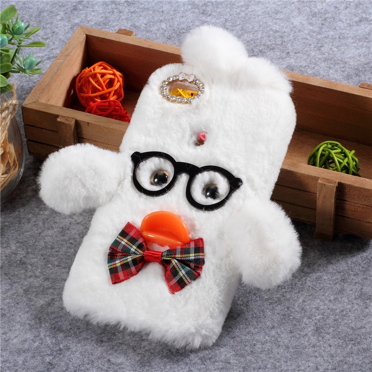 Hyaluronic Duck Pattern Fur Coated Rhinestone TPU Case Cover for Huawei P10 Lite - White-1