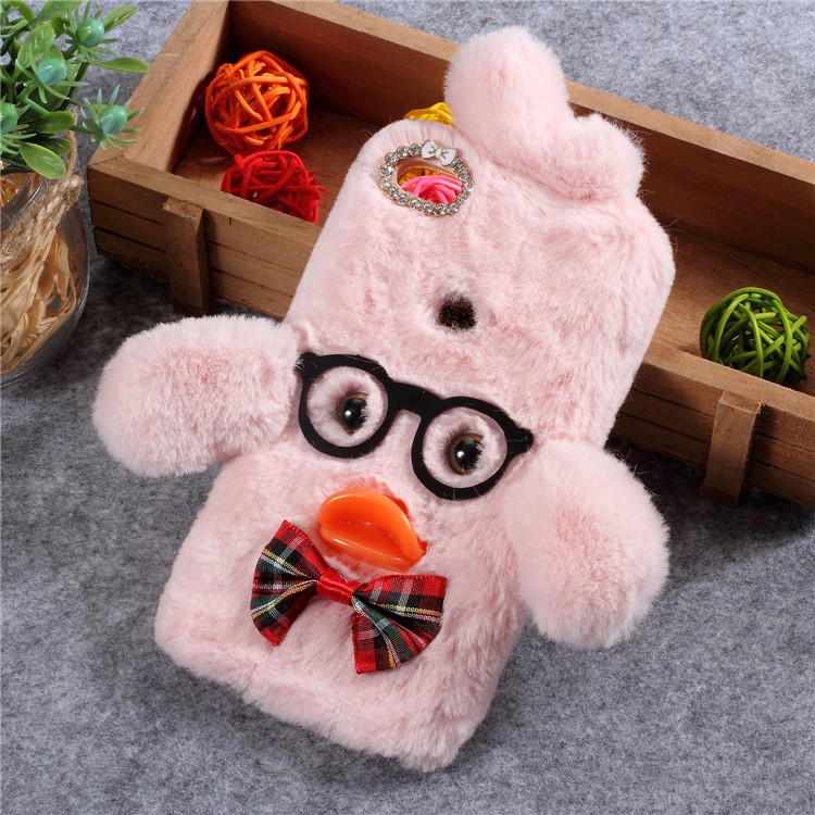 Hyaluronic Duck Pattern Fur Coated Rhinestone TPU Cover Shell for Huawei P10 Lite - Pink-1