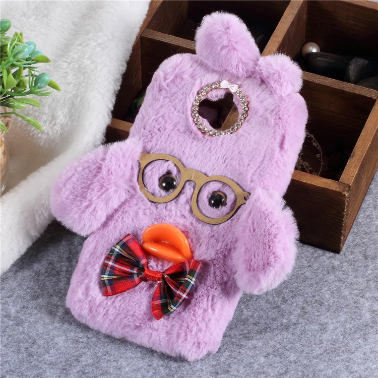 Adorable Duck Pattern Rhinestone Fur Coated TPU Cell Phone Case for Huawei Y6 (2017)/Y5 (2017) - Purple-1