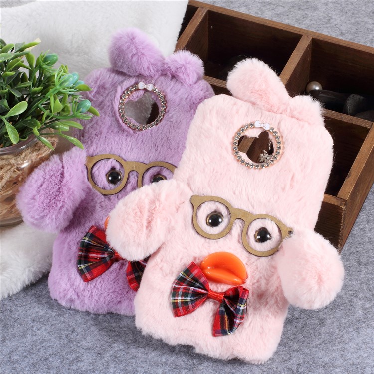 Adorable Duck Pattern Rhinestone Fur Coated TPU Cell Phone Case for Huawei Y6 (2017)/Y5 (2017) - Purple-2