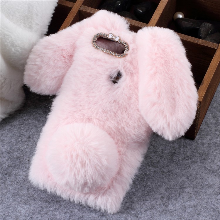 Rabbit Shape Fluffy Fur Coated Rhinestone TPU Shell for Huawei P Smart/Enjoy 7S - Pink-1