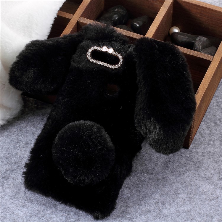 Rabbit Shape Fluffy Fur Coated Rhinestone TPU Phone Shell for Huawei P Smart/Enjoy 7S - Black-1