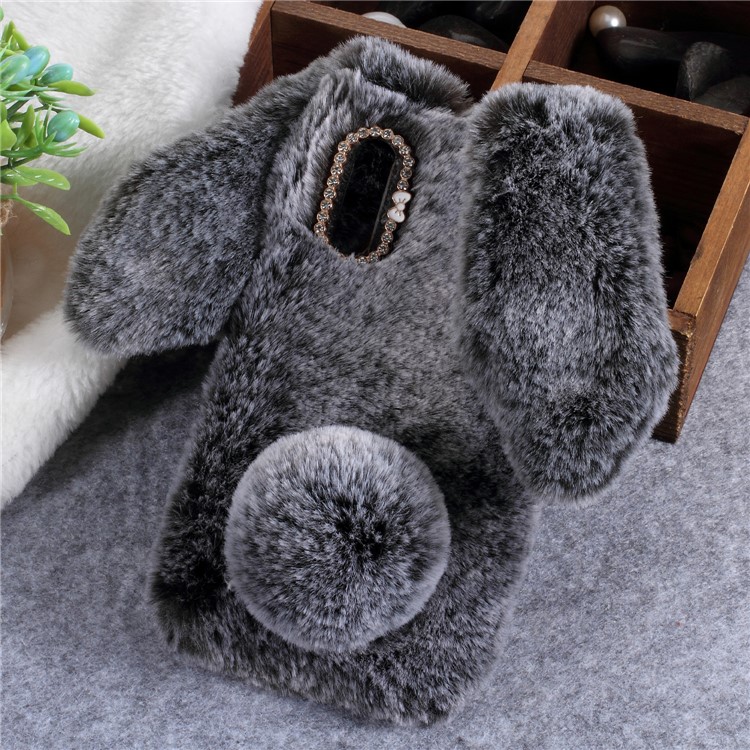 Rabbit Shape Fluffy Fur Coated Rhinestone TPU Shell for Huawei P20 - Dark Grey-1