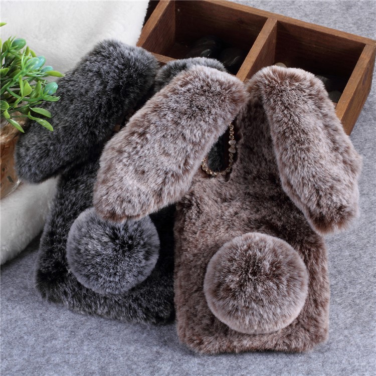 Rabbit Shape Fluffy Fur Coated Rhinestone TPU Shell for Huawei P20 - Dark Grey-2