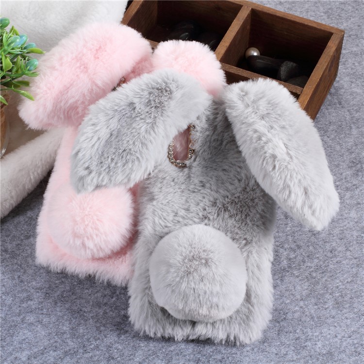 Rabbit Shape Fluffy Fur Coated Rhinestone TPU Shell for Huawei P20 - Dark Grey-3